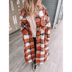 Fashion Plaid Lapel Long sleeve Woolen Trench Coats