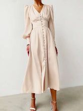 Elegant Pure V neck Long sleeve Skater Dresses