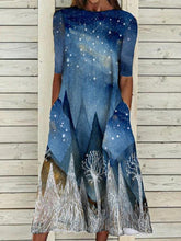 Mid Sleeve Fashion Print Handbag Plus Size Maxi Dresses