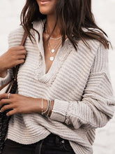Loose solid color long-sleeve knit sweater women's V-neck sweaters