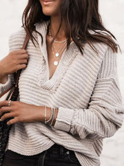Loose solid color long-sleeve knit sweater women's V-neck sweaters