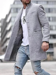 Fashion Out Solid Color Mid-length Woolen Coat