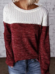 Fashion hollowed-out patchwork round neck sweaters