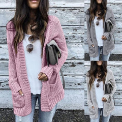 Fashion Long Sleeve Plain Pocket Cardigans