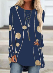 Casual Print Round neck Long sleeve Plus T-Shirts