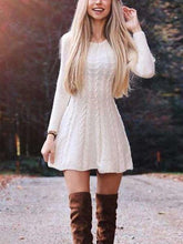 Fashion Pure Round neck Long sleeve Knit Skater Dresses