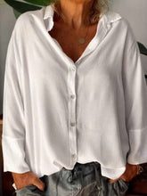 Casual Loose Pure Lapel Long sleeve Plus Blouses