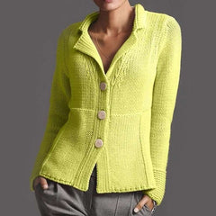 Fashion Pure Lapel Long sleeve Knit Fastener Cardigan