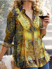 Casual Loose Print Lapel Long sleeve Blouses