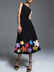 Bohemian round neck Elegant Flower Print Skater Dresses