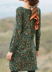 Fashion Casual Retro print Round neck Long sleeve Shift Dresses