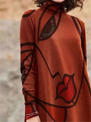 Fashion Retro print High collar Long sleeve Irregular T-Shirts