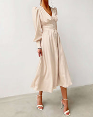 Elegant Pure V neck Long sleeve Skater Dresses