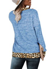 Casual Gored Leopard print V neck Long sleeve T-Shirts