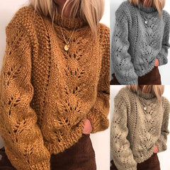 Fashion Pure High collar Long sleeve Hollow out Knit Sweaters