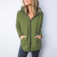 Women hoodied plain zipper long sleeve casual jackets
