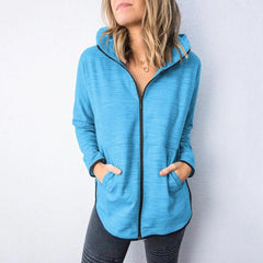 Women hoodied plain zipper long sleeve casual jackets