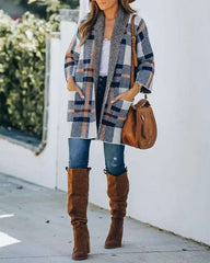 Fashion Plaid print Lapel Long sleeve Coats