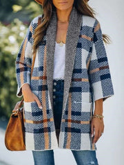 Fashion Plaid print Lapel Long sleeve Coats