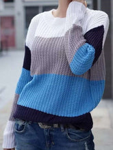 Casual Loose Stripe Round neck Long sleeve Knit Sweaters