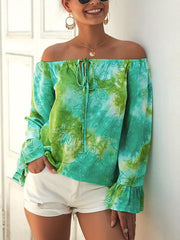 Off shoulder women printed long sleeve Blouses