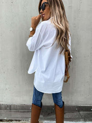 Casual Loose Pure Lapel Pocket Long sleeve Blouses