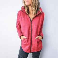 Women hoodied plain zipper long sleeve casual jackets