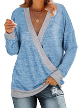Casual Gored Leopard print V neck Long sleeve T-Shirts