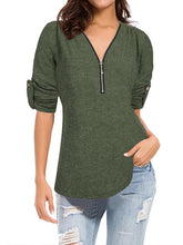 New Plain Long Sleeve V-neck Zipper T-shirts