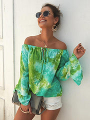 Off shoulder women printed long sleeve Blouses