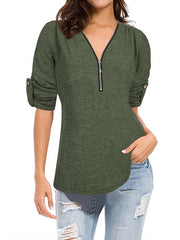 New Plain Long Sleeve V-neck Zipper T-shirts