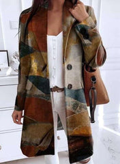 Fashion Retro print Lapel Long sleeve Fastener Coats