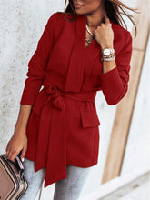 Fashion Pure Lapel Long sleeve Belt Blazer Coats