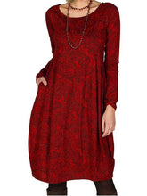 Casual Loose Retro print Round neck Long sleeve Shift Dresses