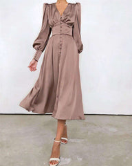 Elegant Pure V neck Long sleeve Skater Dresses