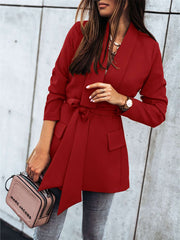 Fashion Pure Lapel Long sleeve Belt Blazer Coats