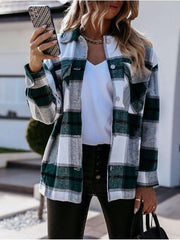 Fashion Plaid print Lapel Long sleeve Coats