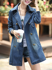 Denim Plain Breasted Fabulous Lapel Trench Coats