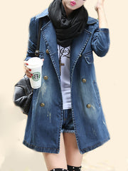 Denim Plain Breasted Fabulous Lapel Trench Coats