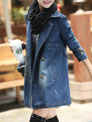 Denim Plain Breasted Fabulous Lapel Trench Coats