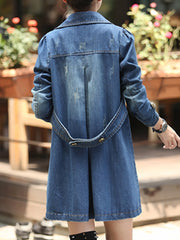 Denim Plain Breasted Fabulous Lapel Trench Coats