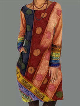 Fashion Retro Round neck Long sleeve Shift Dresses
