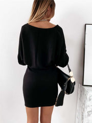 Fashion Pure Lacing V neck Long sleeve Knit Bodycon Dresses