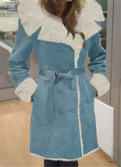 Fashion Plush Lapel Long sleeve Lacing Coats