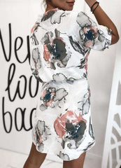 Fashion Casual Floral print Stand collar Short sleeve Shift Dresses
