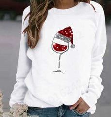 Fashion Casual Christmas Cup print Round neck Long sleeve Sweatshirts
