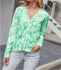 Casual Dipdye V neck Long sleeve Knit Fastener Sweaters
