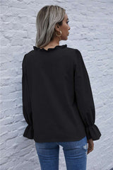 Fashion Pure Stringy selvedge V neck Long sleeve Blouses