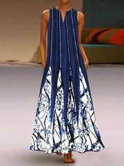Women's Vintage Print Sleeveless V-neck Maxi Dresses