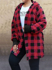 Casual Plush Plaid Hoodie Long sleeve Cardigan
